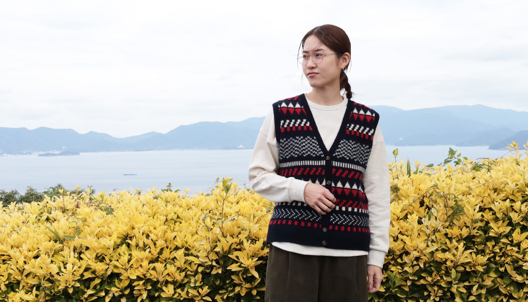 ウールジャガードVネックベスト