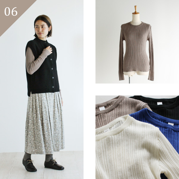 【nofl】オーガニックコットンランダムリブクルーネックプルオーバー