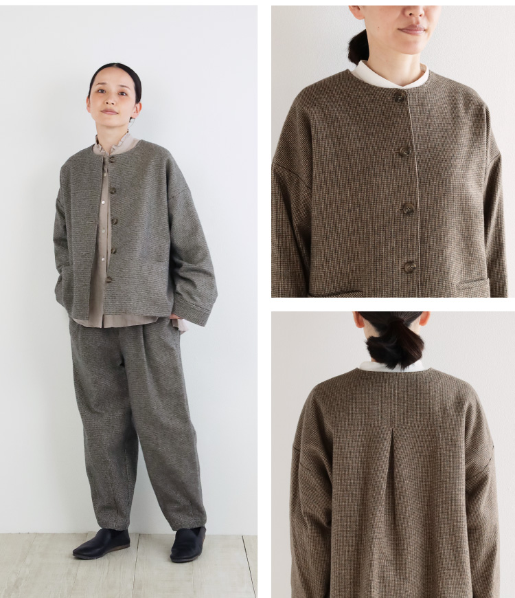 コットンツイードノーカラージャケット