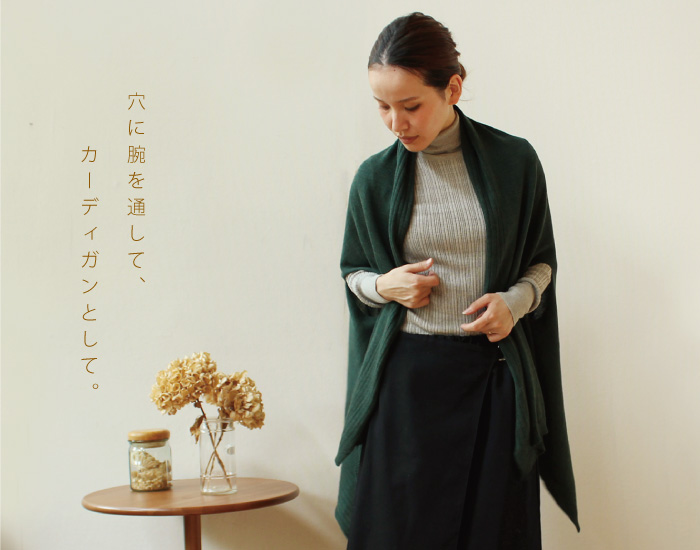 穴に腕を通して、カーディガンとして。