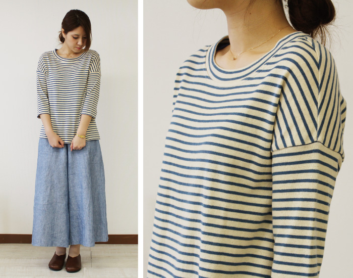 n.o.f.l コットンリネンデニムボーダーカットソー