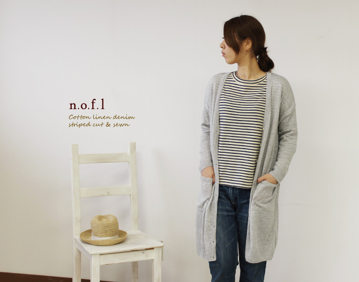 n.o.f.l コットンリネンデニムボーダーカットソー