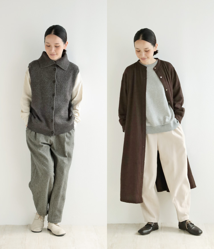 ベストや羽織りを合わせたコーデ