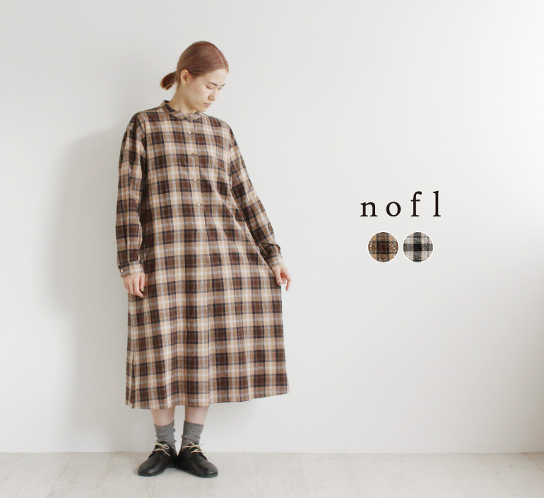 nofl】コットンリネンチェックシャツワンピース 644205120 