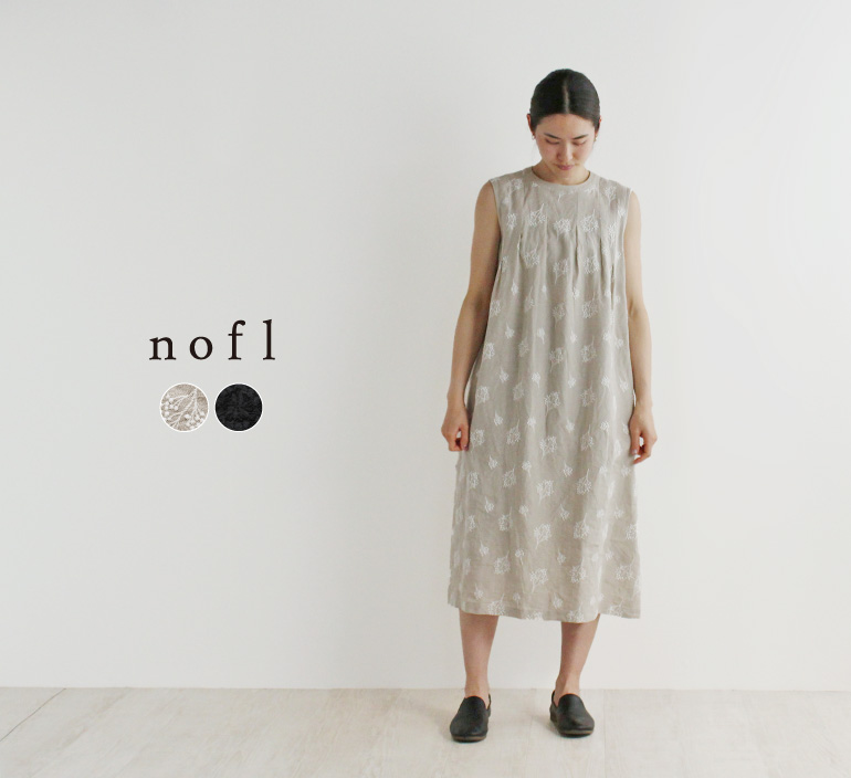 nofl リネン刺繍ノースリーブワンピース