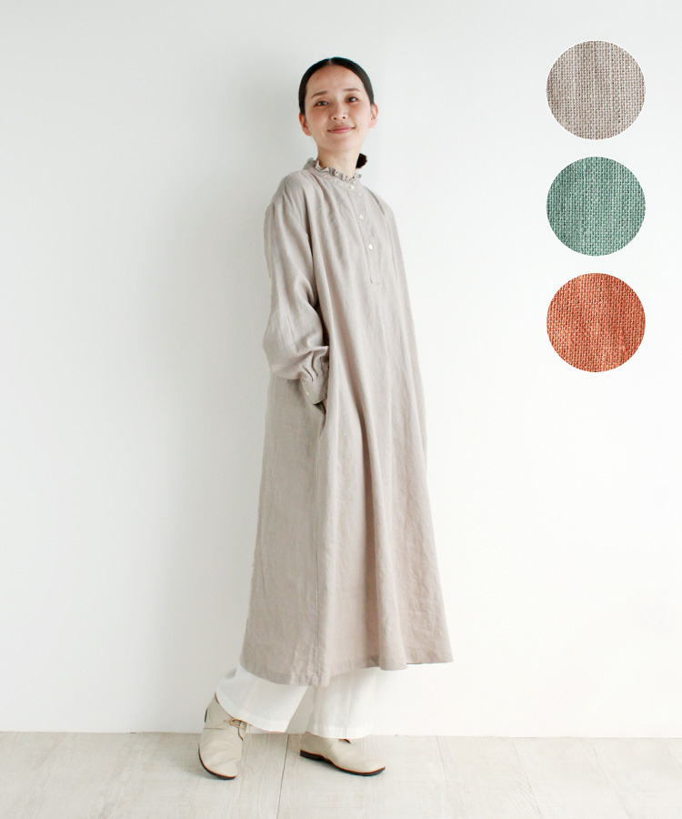 【nofl】リトアニアリネンフリルカラータックワンピース