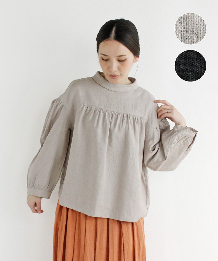 【nofl】リトアニアリネンギャザーブラウス