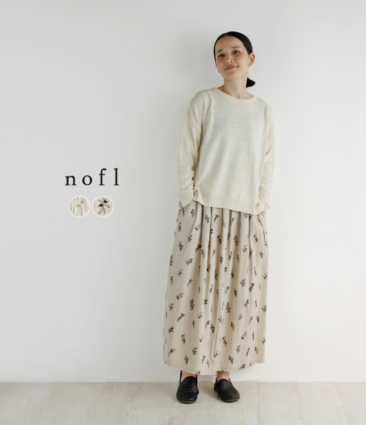 nofl】コットンリネン刺繍タックスカート 644207020 nofl】コットンリネン刺繍タックスカート 644207020