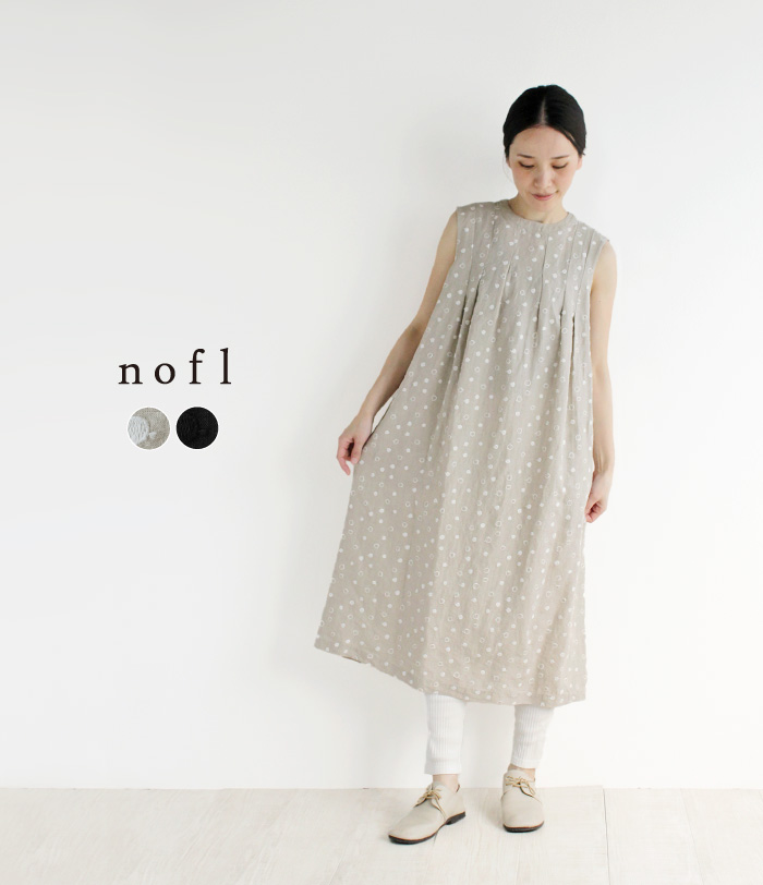 nofl リネン刺繍ノースリーブワンピース