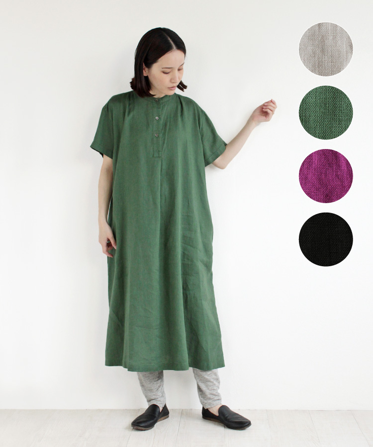 【nofl】リトアニアリネンタック半袖ワンピース