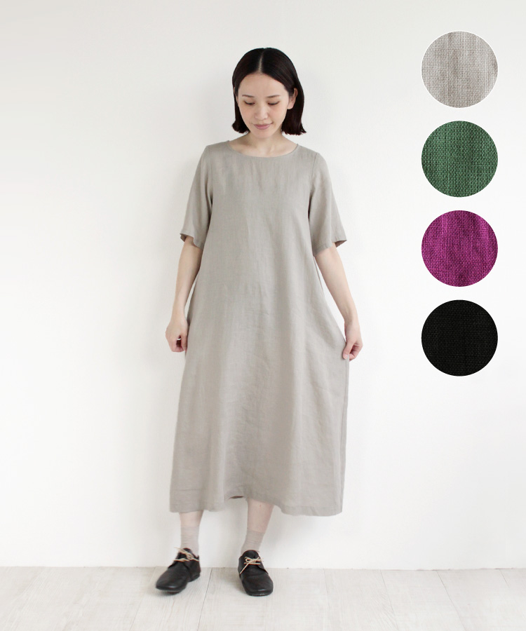 【nofl】リトアニアリネン五分袖ワンピース