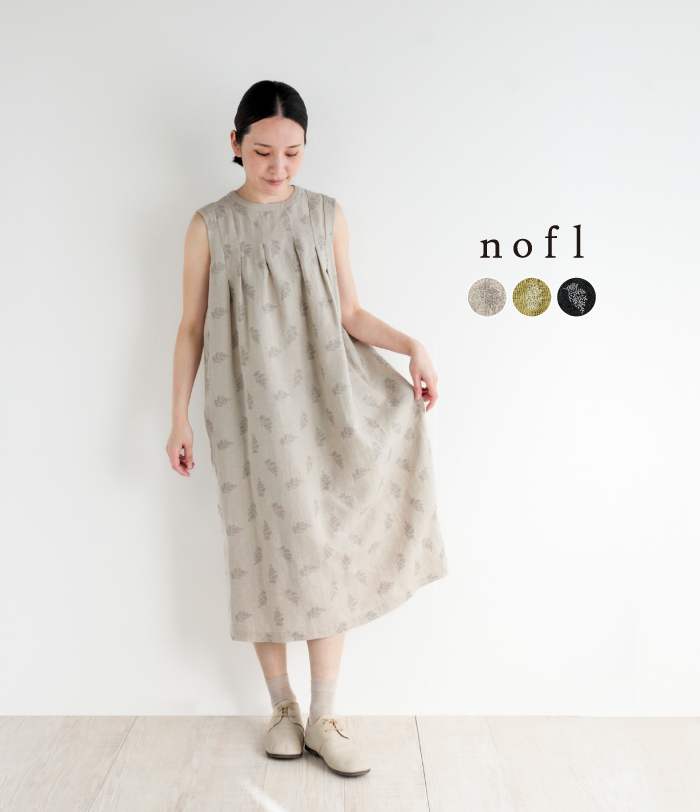 nofl リネンリーフ刺繍ノースリーブワンピース