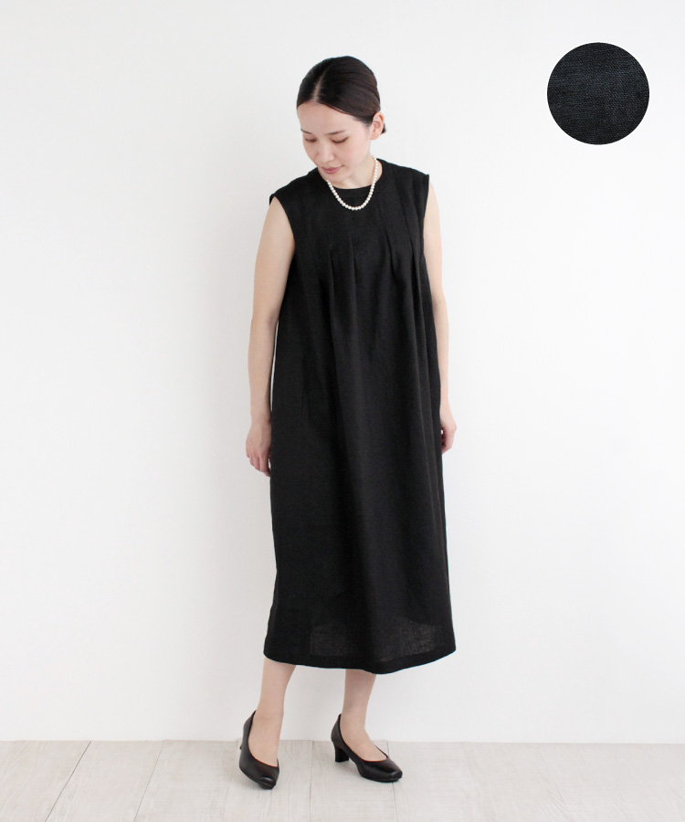 【nofl】リトアニアリネンタックノースリーブワンピース
