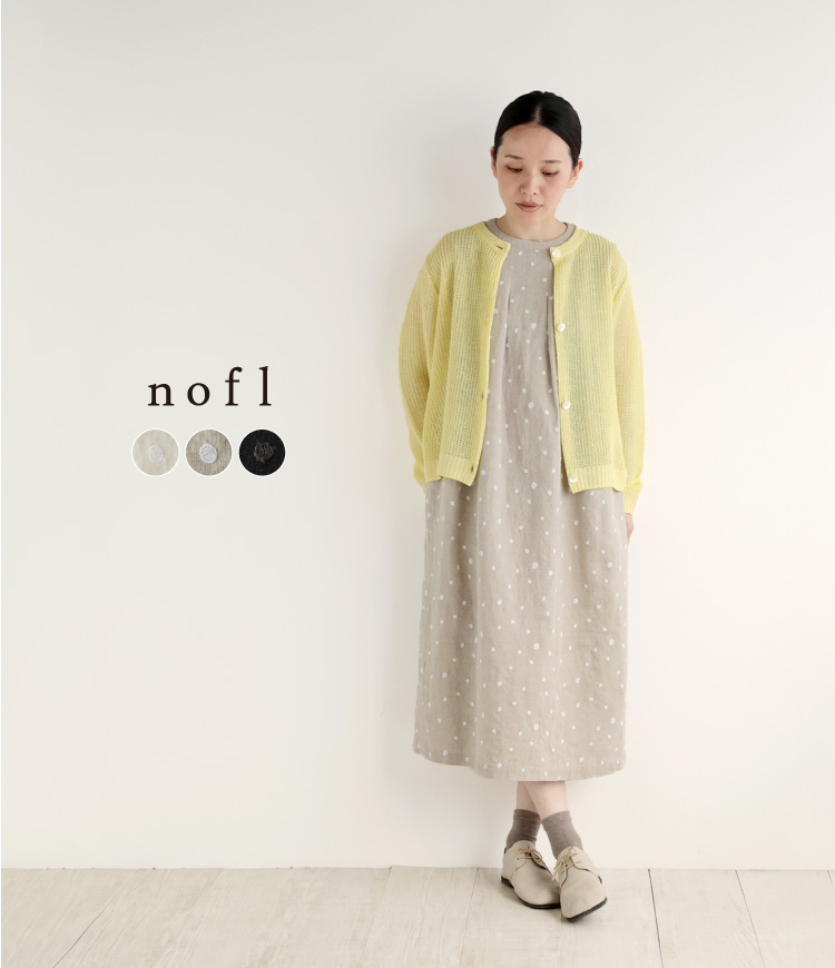 nofl】リネンドット刺繍タックワンピース 644209900