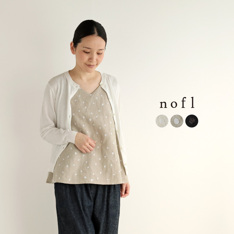 nofl リネンドット刺繍衿付きシャツ