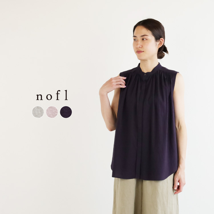 nofl】荒炊き染め綿ローンノースリーブブラウス 644210280