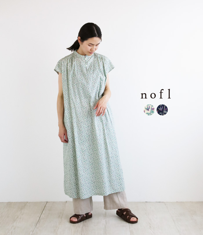 nofl コットン鳥と実プリントワンピース