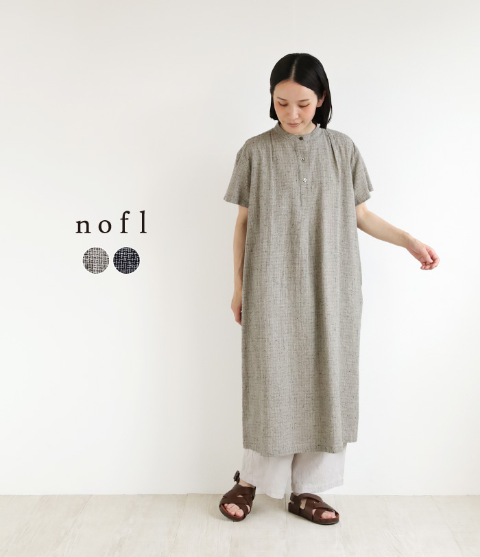 nofl コットンリネンタック半袖ワンピース
