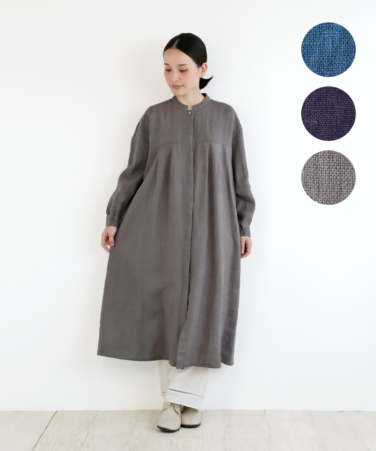 【nofl】リトアニアリネン前あきワンピース