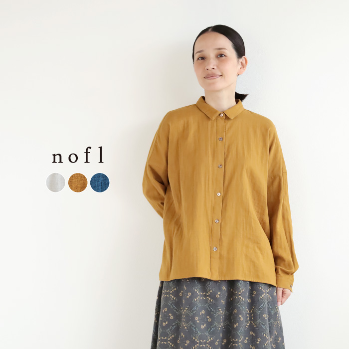 nofl コットンガーゼオリーブオイル仕上げちび襟ブラウス
