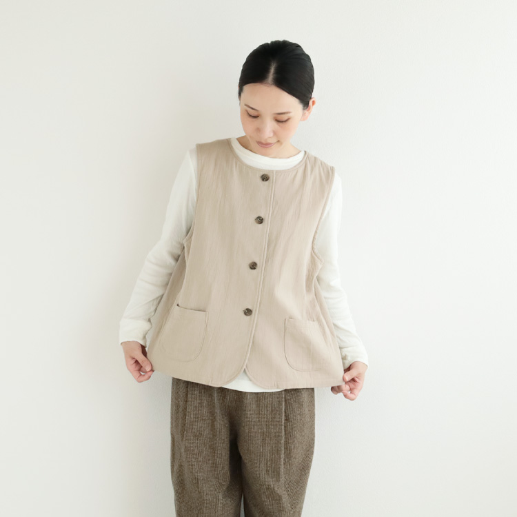 45R コットンリネン　ベスト　サイズ　3 ベージュ 45R コットンリネン ベスト サイズ 3 ベージュ 45R コットン