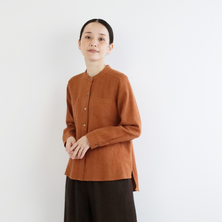 nofl】リネンウールスタンドカラーシャツ 644211280 | ナチュラル服