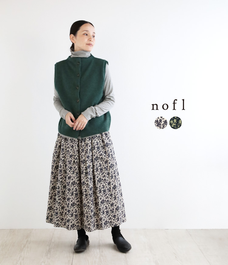 nofl コーデュロイ糸目小花柄タックスカート