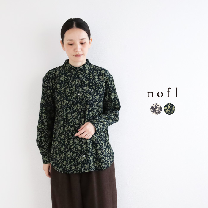 nofl コーデュロイ糸目小花柄ラウンドカラーシャツ