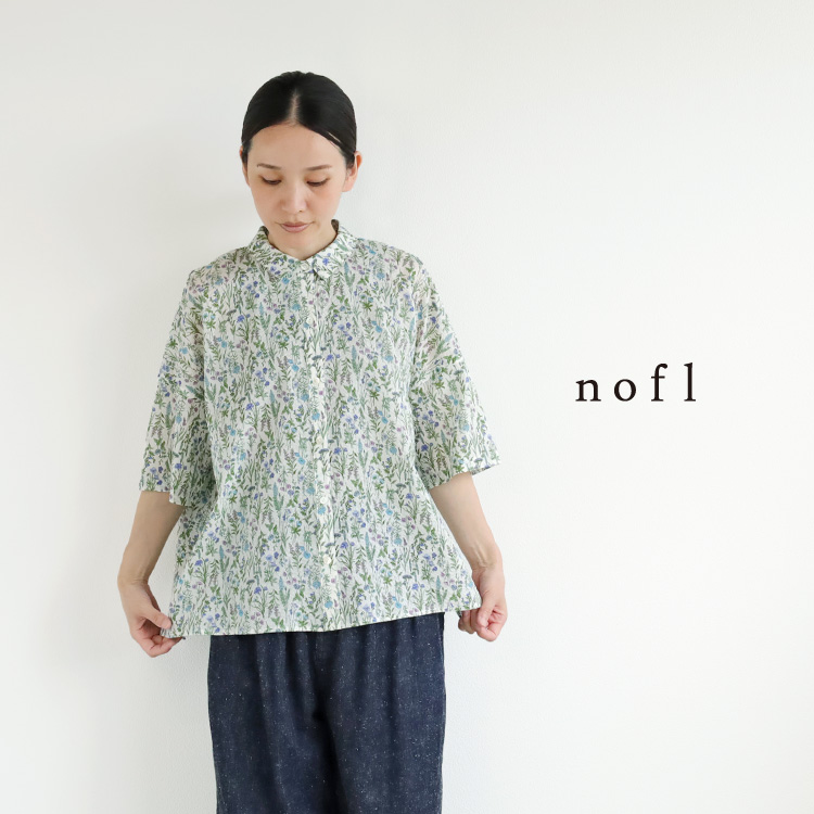 nofl コットンプリントちび襟ブラウス