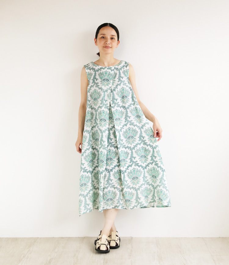 nofl】リトアニアリネンダマスク柄ワンピース 644211560 | ナチュラル