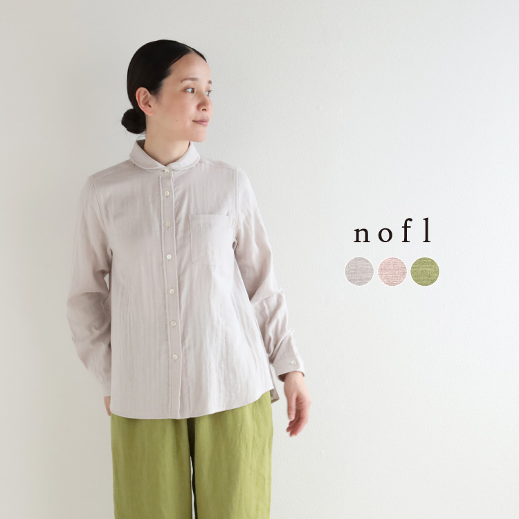 nofl コットンガーゼオリーブオイル仕上げラウンドカラーシャツ