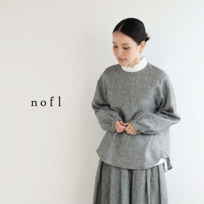 nofl リトアニアリネン千鳥柄クルーネックブラウス