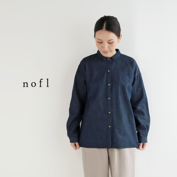 nofl コットンデニムちび襟ブラウス