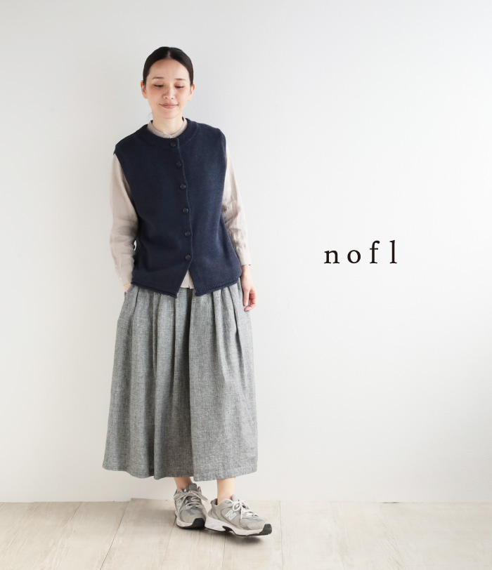 nofl リトアニアリネン千鳥柄タックロングスカート