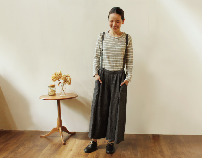 YARRA 粗挽きリネン九分袖ボーダー