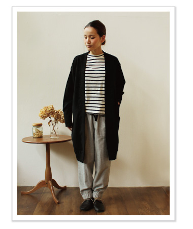 douxbleu 裏毛ロングカーディガン コーディネイト01