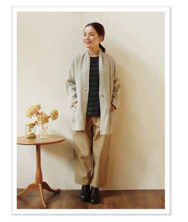 YARRAバックルベルトパンツ コーディネイト01