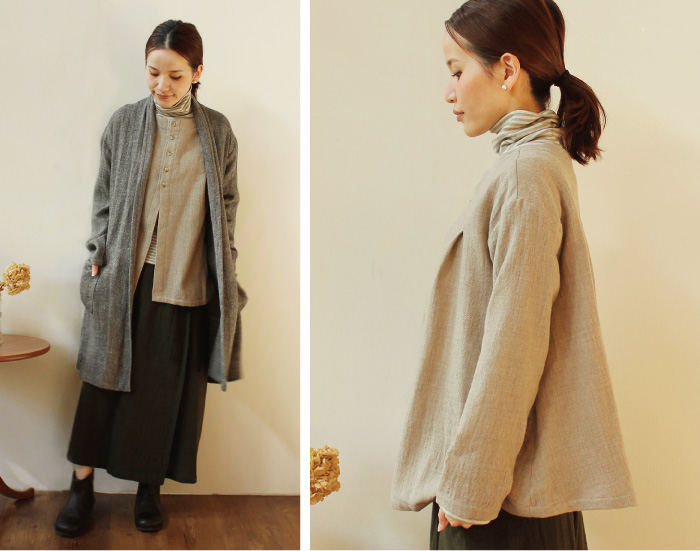 YARRA 2WAYウールガーゼブラウス