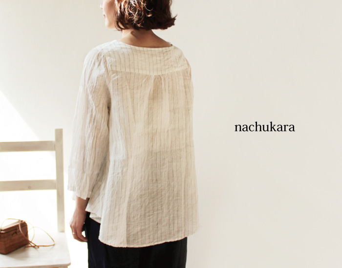 nachukara リネンストライプAラインプルオーバー