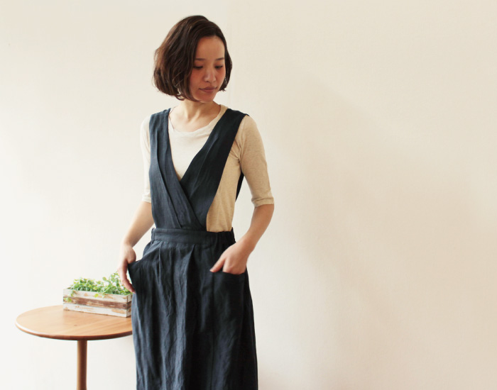 doux bleu ビスコースリネンサロペットスカート