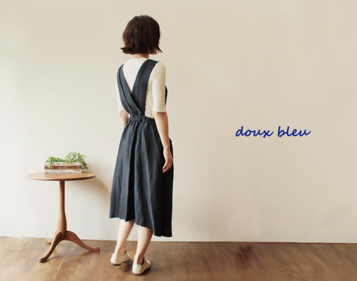 doux bleu ビスコースリネンサロペットスカート