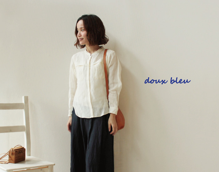 doux bleu リネン両ポケットシャツ