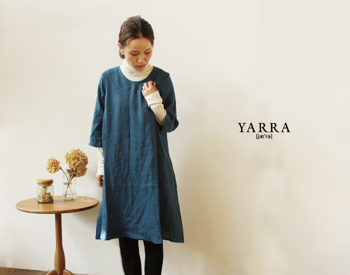 YARRAリトアニアリネン無地フレアひざ丈OP