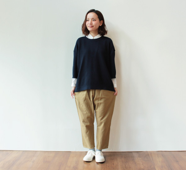 YARRAデニムサルエルパンツ全身
