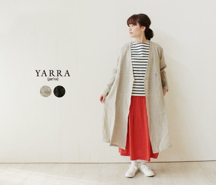 YARRAリネンカシュクールワンピース着用