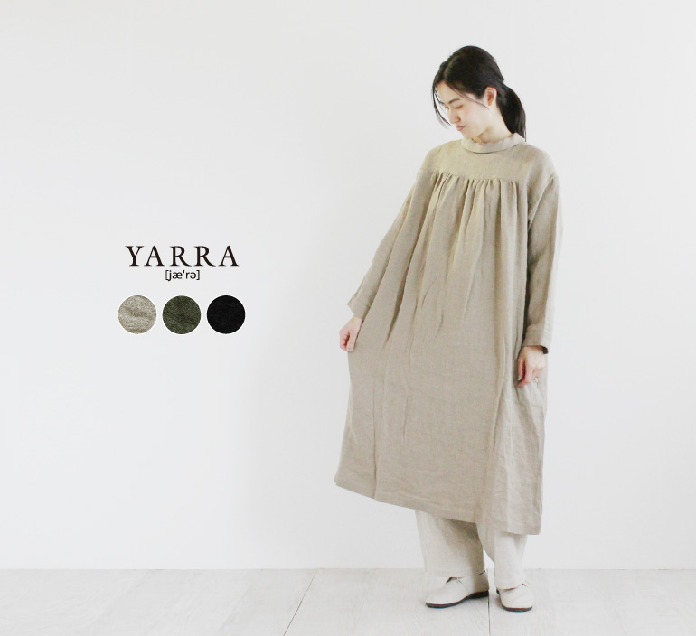 YARRA リネンウール釦ワンピース