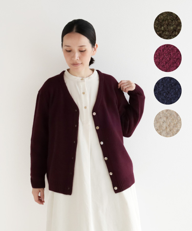 nofl】タスマニアラムウール鹿の子編みVネックカーディガン 644003840