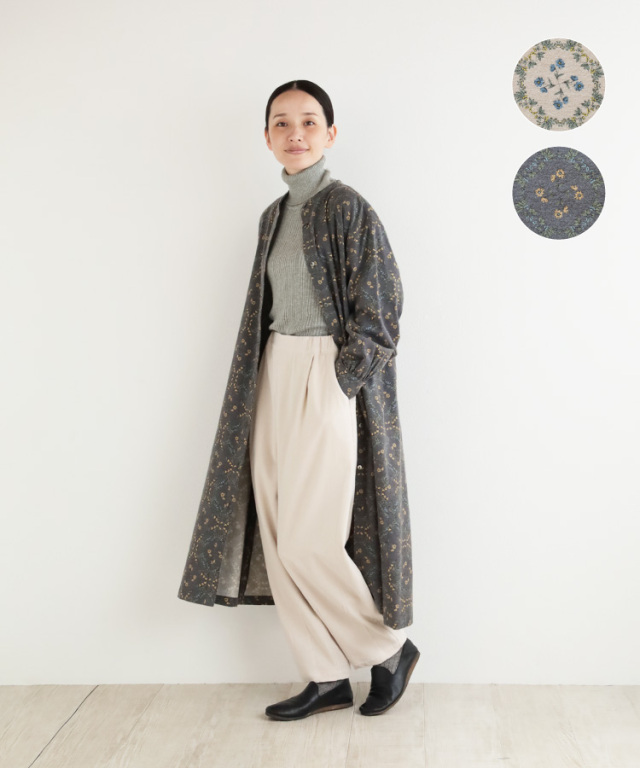 nofl】ビエラ起毛サークルフラワー前あきワンピース 644211040