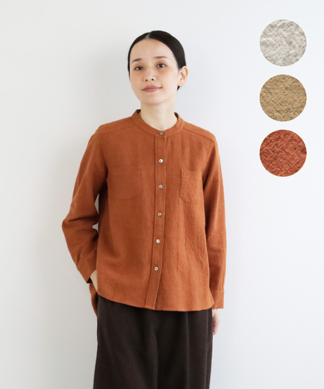 nofl】リネンウールスタンドカラーシャツ 644211280 | ナチュラル服