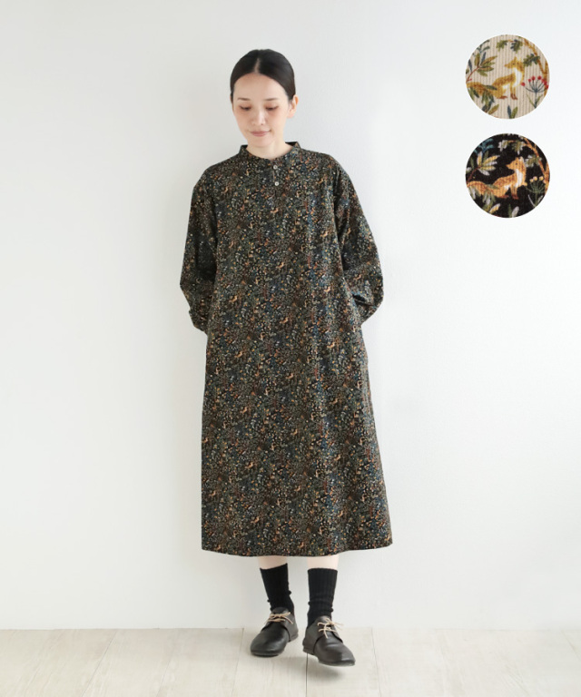 nofl】コーデュロイforest柄ワンピース 644211380 | ナチュラル服通販